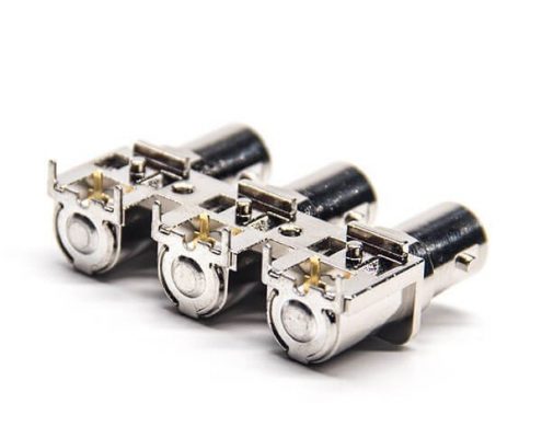 三軸Bnc連接器母頭彎式插板接PCB板75歐姆鍍鎳